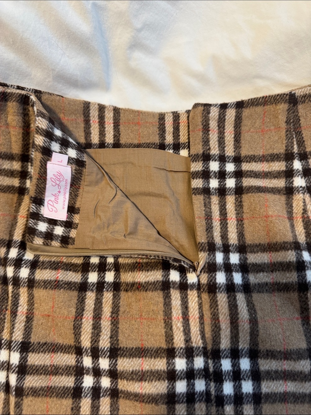 Pink Lily Tan Plaid A-Line Mini Skirt with Black & White Checks - Picture 3 of 4